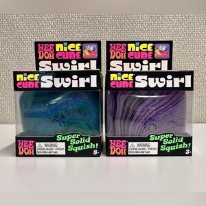 2 NeeDoh Nice Cube Swirl Super Solid Squish toys - Blue & Green / Purple & Pink